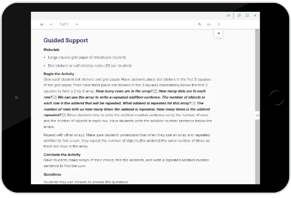 instructions for guided support activity including, materials, beginning the activity, concluding the activity and questions