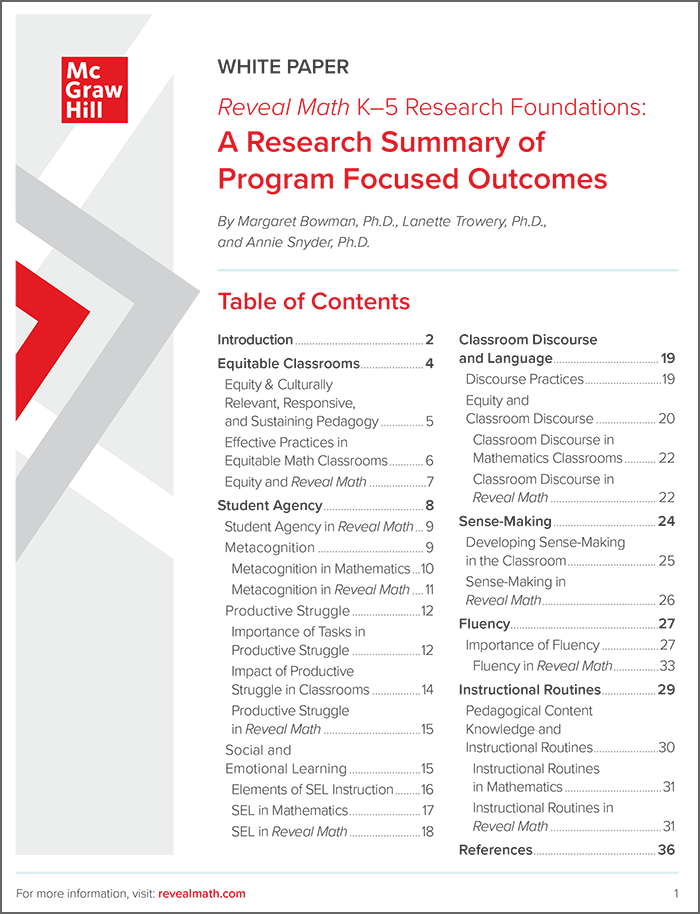 White Paper: Reveal Math K-5 Research Foundations: A Research Summary of Program Focused Outcomes
