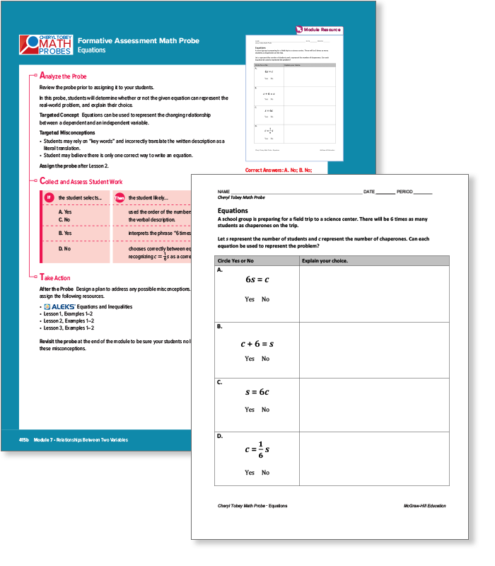 Math Probes example worksheets