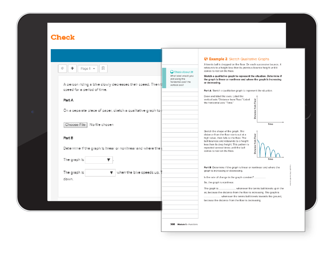 Example 2 Sketch a Qualitative Graphs worksheet and example on tablet