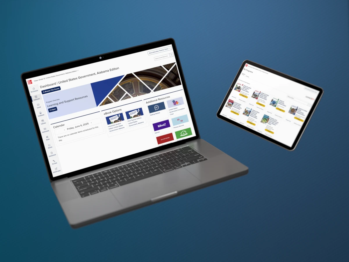 The digital platform displayed on a laptop and a tablet.