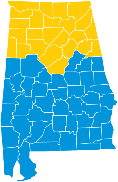 AL State map showing counties
