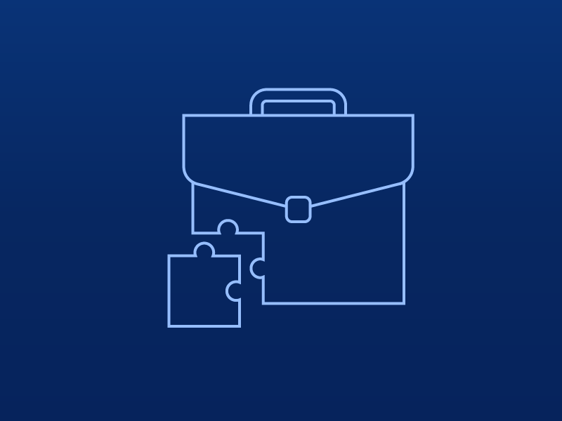 A briefcase with a puzzle piece.