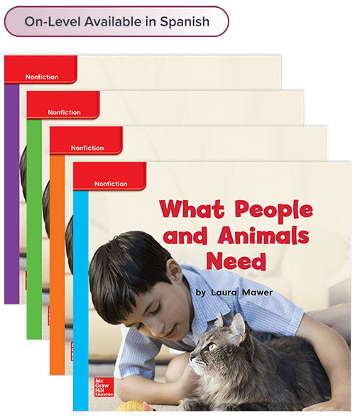 What People and Animals need and additional leveled reader covers, Grade K; on-level available in Spanish