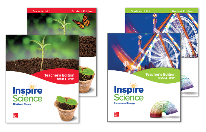 Inspire Science Teacher Edition covers for Grades 4 and Grade 1