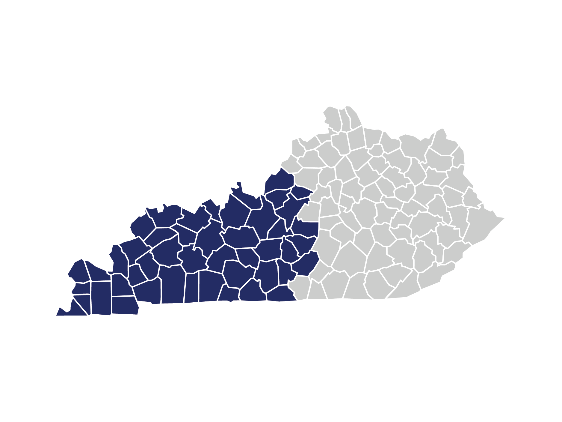 A map of Kentucky highlighting the western towns and cities covered by Roxanne Lewis. 