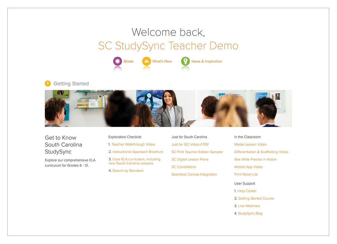 South Carolina StudySync screenshot for Teacher Demo