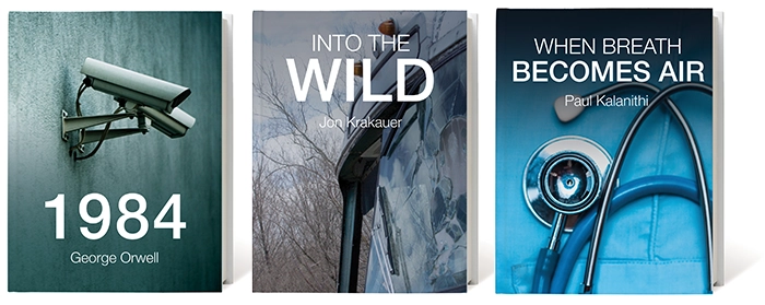 Novel covers: 1984, Into the Wild, and When Breath Becomes Air
