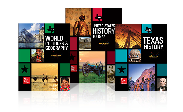Texas World Cultures & Geography, US History to 1877, and Texas History covers