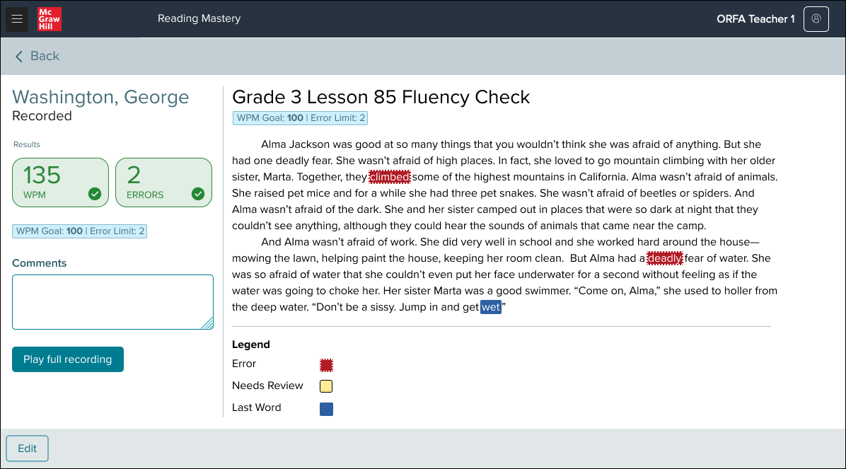 Reading Mastery Grade 3 Lesson 85 Fluency Check