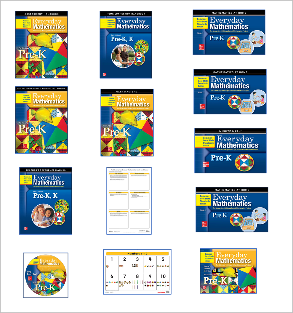 image showing covers of Everyday Math PreK components