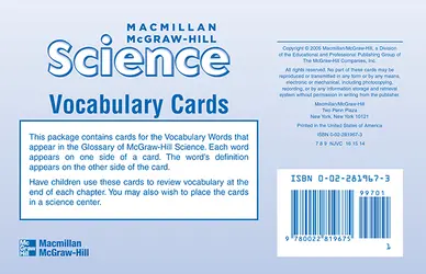 Macmillan/McGraw-Hill Science, Grade 1, Vocabulary Cards