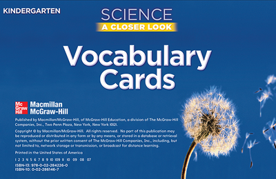 Science, A Closer Look, Grade K, Vocabulary Cards