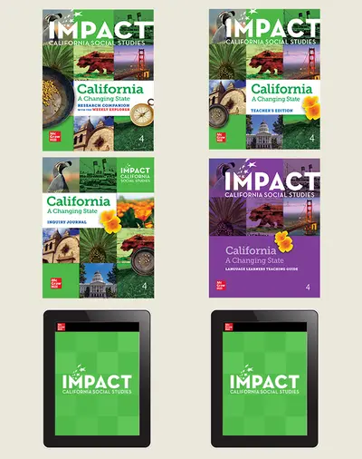 IMPACT: California, Grade 4, Digital and Print Student Bundle w/Combo Book, 8-year subscription, California: A Changing State IMPACT: California, Grade 4, Digital and Print Student Bundle w/Combo Book, 8-year subscription, California: A Changing State